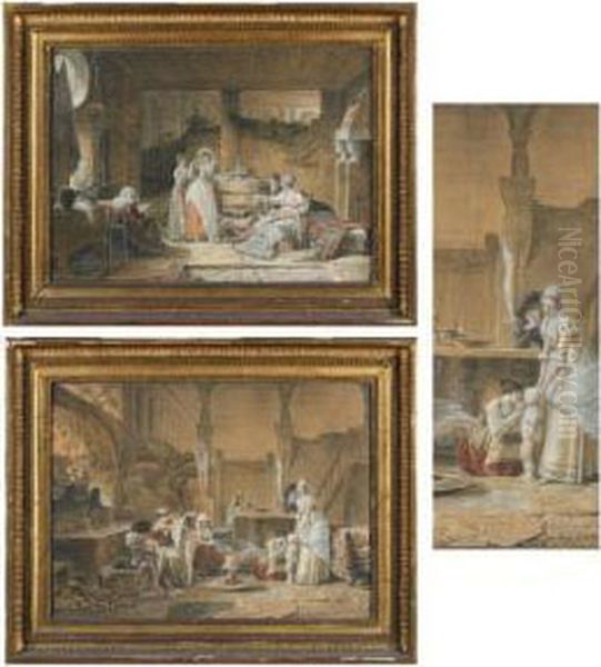 La Toilette Du Nouveau-ne Oil Painting by Jean-Baptiste Mallet