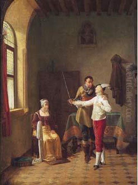 La Lecon D'escrime. Oil Painting by Jean-Baptiste Mallet