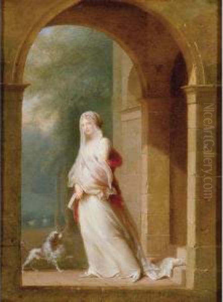 A Young Woman Standing In An Archway Oil Painting by Jean-Baptiste Mallet