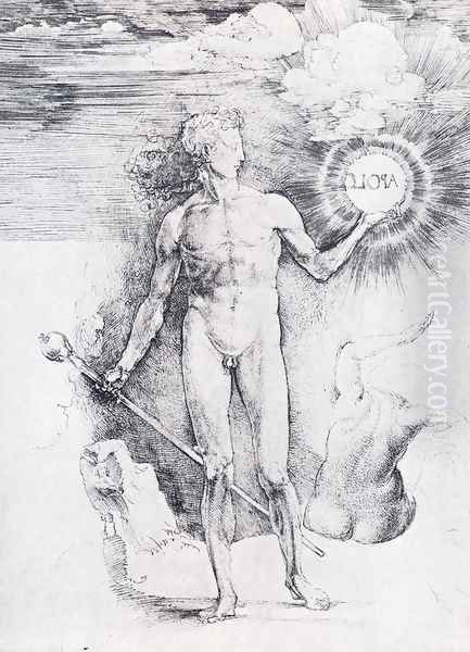 Apollo With The Solar Disc And Diana Trying To Shield Herself From The Rays With Her Uplifted Hand Oil Painting by Albrecht Durer