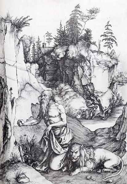 St Jerome Penitent In The Wilderness Oil Painting by Albrecht Durer