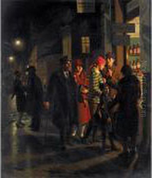 Winter Shopping In Prague Oil Painting by Vaclav Maly