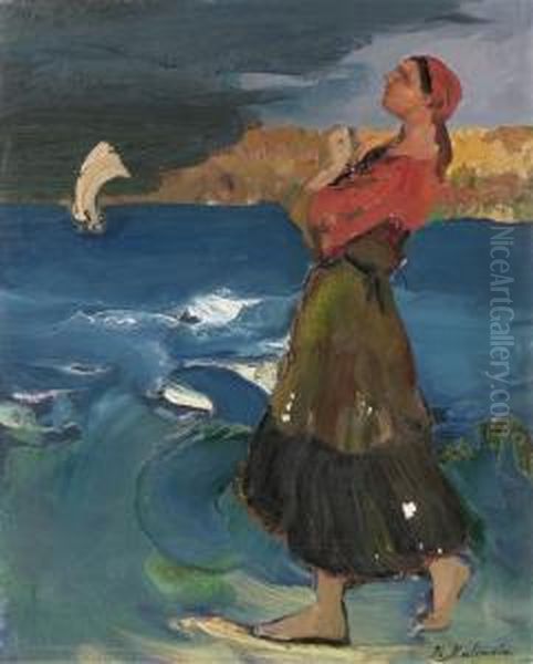 Woman At The Sea Oil Painting by Filip Malyavin