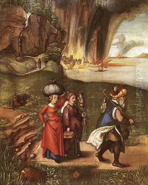 Lot Fleeing With His Daughters From Sodom Oil Painting by Albrecht Durer