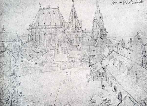 The Cathedral Of Aix La Chapelle With Its Surroundings Seen From The Coronation Hall Oil Painting by Albrecht Durer