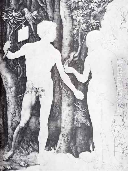 Adam And Eve Oil Painting by Albrecht Durer