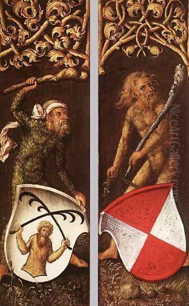 Sylvan Men With Heraldic Shields Oil Painting by Albrecht Durer