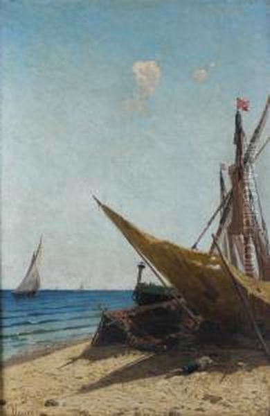 Bateau De Peche Sur La Greve Oil Painting by Ugo Manaresi