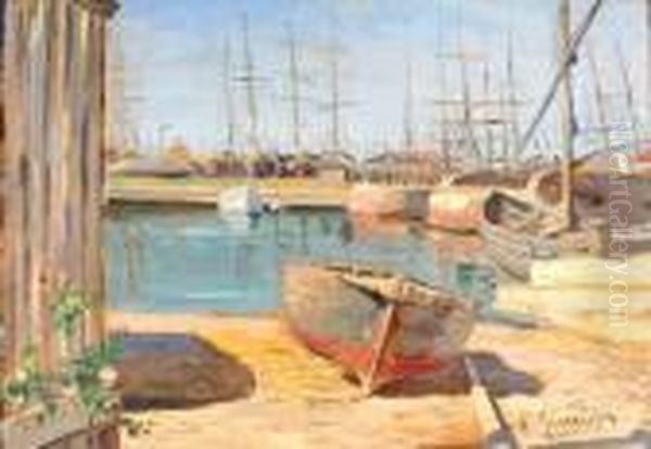 Barche Al Porto Oil Painting by Ugo Manaresi