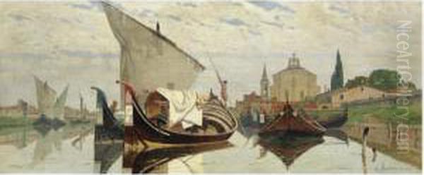 Becolini A Livorno Oil Painting by Ugo Manaresi