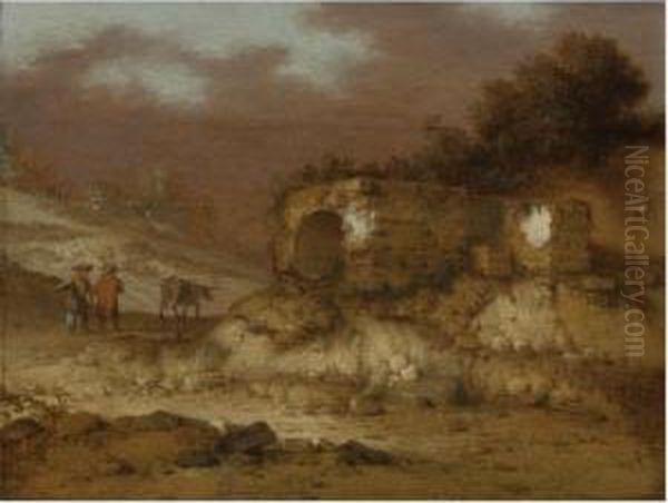 Prorperty From A Private Collection
 

 
 
 

 
 A Landscape With Ruins And Figures Driving A Donkey Oil Painting by Jacobus Sibrandi Mancandan