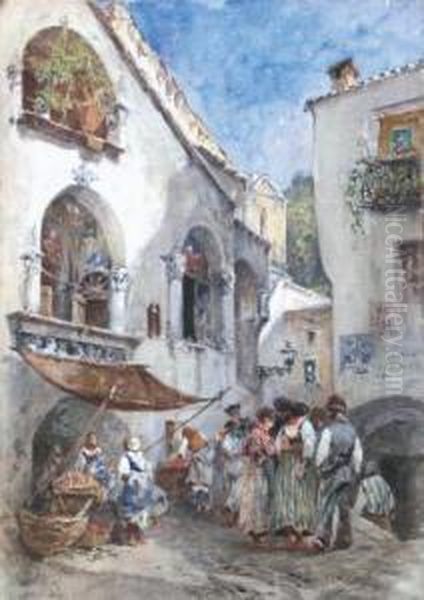 Mercatino A Minori Oil Painting by Francesco, Lord Mancini