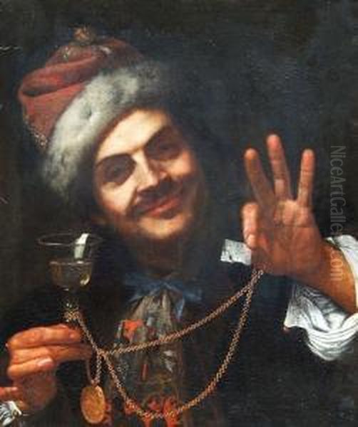 A Man With A Wine Glass Oil Painting by Bartolomeo Manfredi