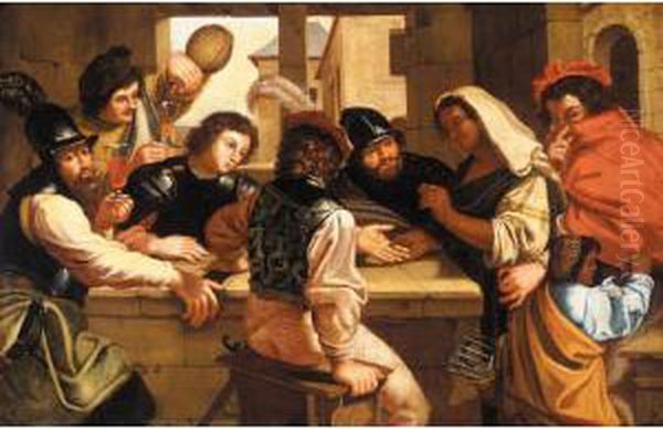 An Interior Of A Tavern With Soldiers And A Fortune Teller Oil Painting by Bartolomeo Manfredi