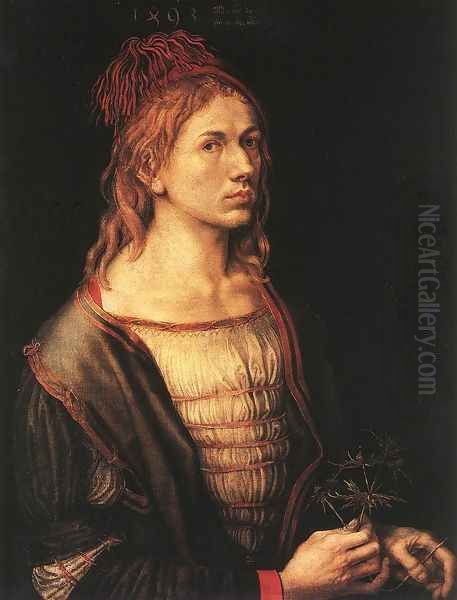 Self-Portrait with Eryngium Flower Oil Painting by Albrecht Durer