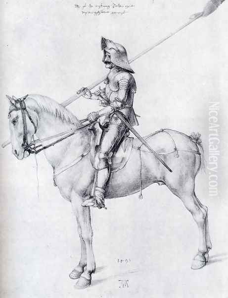 Man In Armor On Horseback Oil Painting by Albrecht Durer