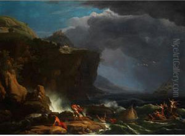 Schiffbruch Vor Steilerfelsenkuste Oil Painting by Adriaen Manglard