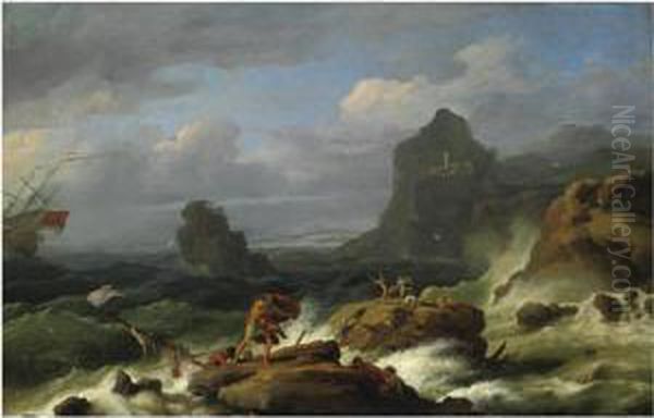 Scena Di Naufragio Oil Painting by Adriaen Manglard