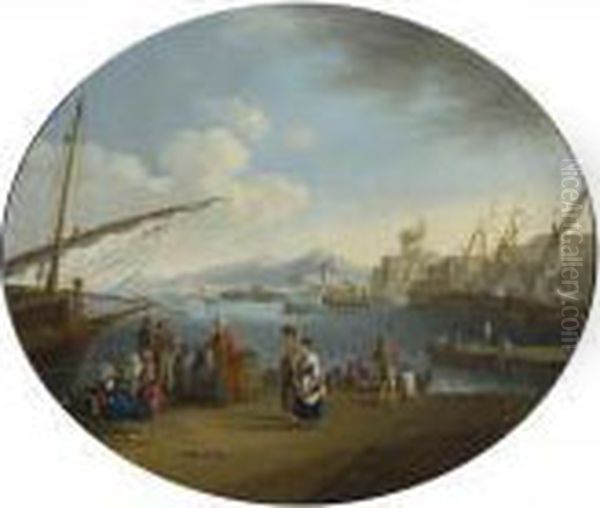 Citta' Portuale Con Pescatori E Orientali Oil Painting by Adriaen Manglard