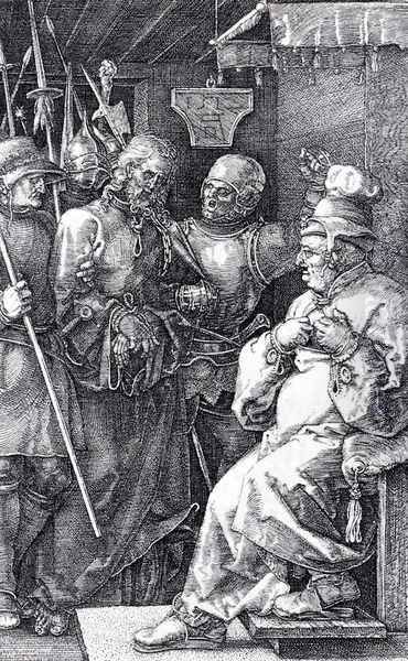 Christ Before Caiaphas (Engraved Passion) Oil Painting by Albrecht Durer