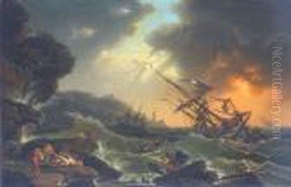 Marina In Tempesta Oil Painting by Adriaen Manglard