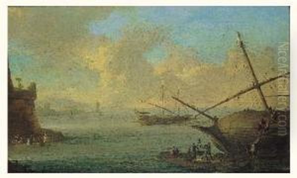 Marine, La Reparation Du Bateau Oil Painting by Adriaen Manglard