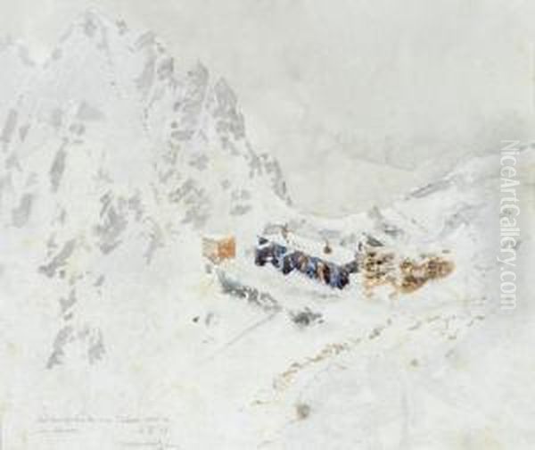 Salzburgerhutte Im Schnee Oil Painting by Eduard Manhart