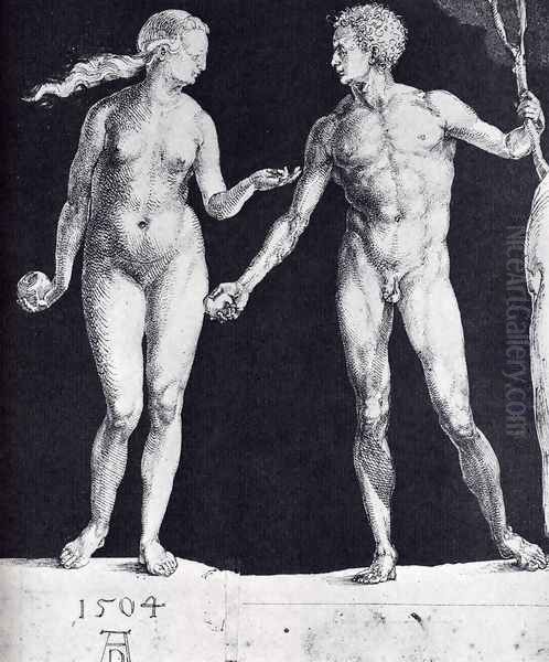 Idealistic Male And Female Figures (or Adam And Eve) Oil Painting by Albrecht Durer