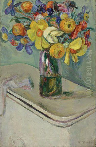 Flowers. Vase On A Hamper Oil Painting by Abraham Manievich