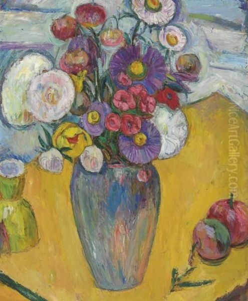 Flowers On A Yellow Table Oil Painting by Abraham Manievich