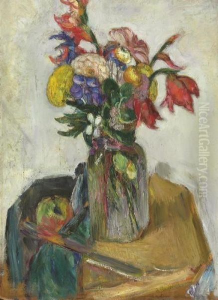 Still Life With Apple And Flowers by Abraham Manievich