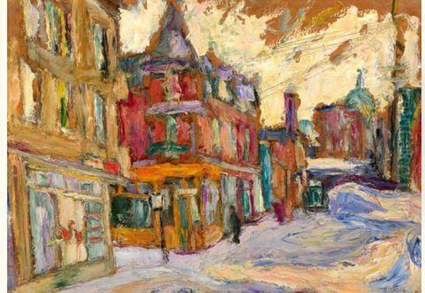 City Street Scene Oil Painting by Abraham Manievich