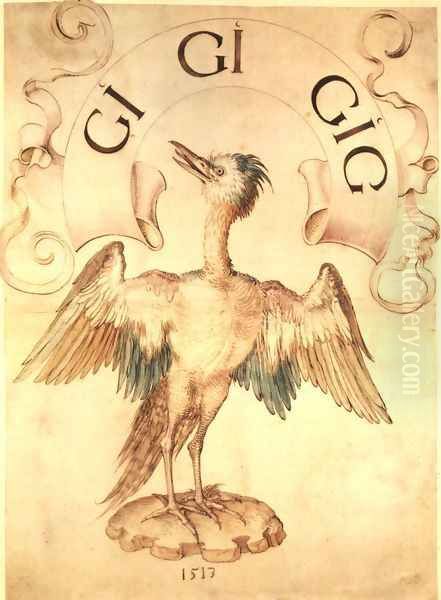 Emblematic Design with a Crane Oil Painting by Albrecht Durer