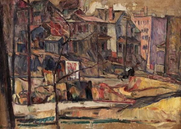 Neighborhood Scene Oil Painting by Abraham Manievich