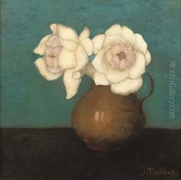 Rozen In Vaas Oil Painting by Jan Mankes