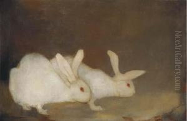 Twee Konijntjes - Two Rabbits Oil Painting by Jan Mankes