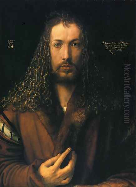 Self Portrait in a Fur-Collard Robe Oil Painting by Albrecht Durer