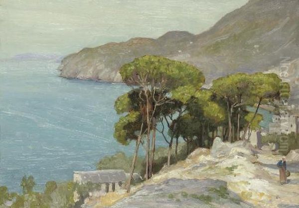 Pine Trees By The Coast, Levanto Oil Painting by Alexander Mann