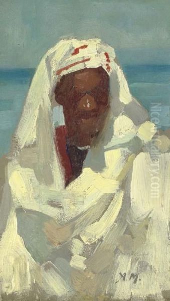 Head Of An Arab Oil Painting by Alexander Mann