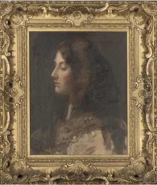 Portrait Of A Lady, Bust-length, In Profile Oil Painting by Alexander Mann