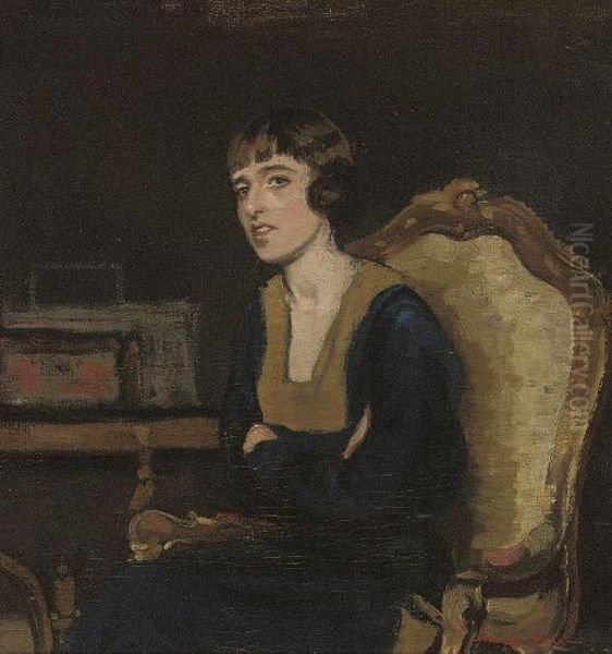 Portrait Of The Artist's Sister, Seated Half-length, In A Black Dress Oil Painting by Harrington Mann