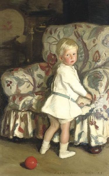 Boy With A Red Ball Oil Painting by Harrington Mann