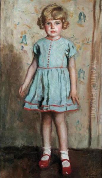 Young Girl In A Blue Dress Oil Painting by Harrington Mann