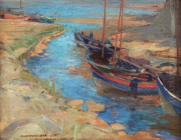 Montreux, Boats On The River Oil Painting by Harrington Mann