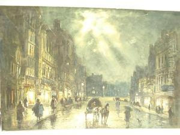 Moonlit City Street Oil Painting by William Manners