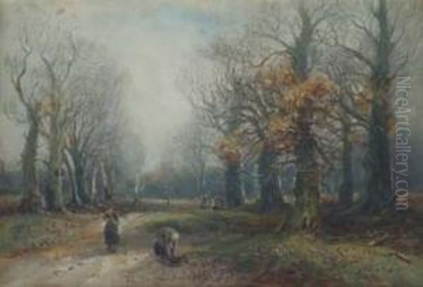 Rural Lane With Figures Oil Painting by William Manners