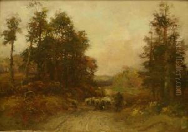 Sheep On A Wooded Track Oil Painting by William Manners