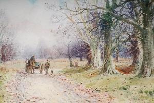 Figures With A Horse And Cart On A Countrylane Oil Painting by William Manners