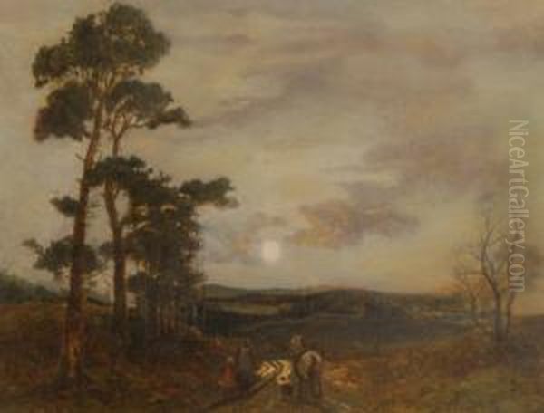 Figureson A Country Road By Moonlight Oil Painting by William Manners