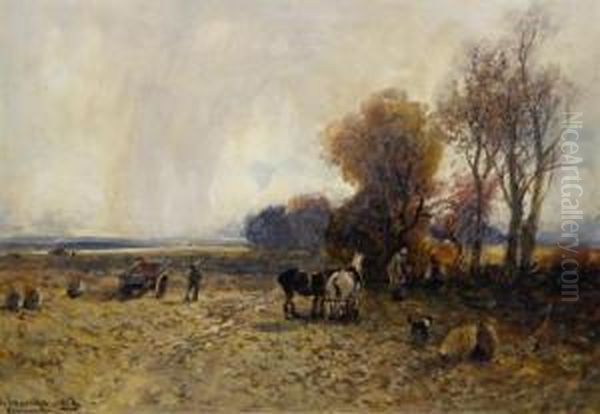 Landscape With Farmhands Oil Painting by William Manners